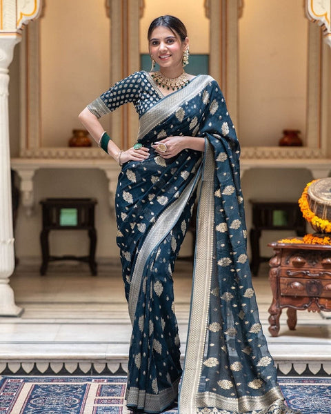 Malishka Cotton Silk Jacquard Rich Pallu Saree With Blouse Piece - Rama Green - Distacart