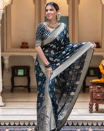 Thumbnail for Malishka Cotton Silk Jacquard Rich Pallu Saree With Blouse Piece - Rama Green - Distacart