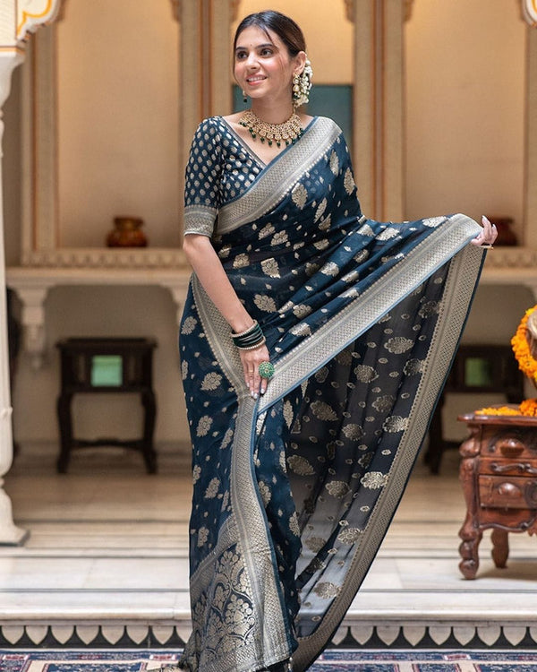 Malishka Cotton Silk Jacquard Rich Pallu Saree With Blouse Piece - Rama Green - Distacart