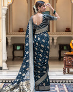 Thumbnail for Malishka Cotton Silk Jacquard Rich Pallu Saree With Blouse Piece - Rama Green - Distacart