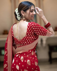 Thumbnail for Malishka Cotton Silk Jacquard Rich Pallu Saree With Blouse Piece - Red - Distacart