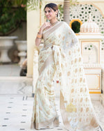 Thumbnail for Malishka Cotton Silk Jacquard Rich Pallu Saree With Blouse Piece - White - Distacart