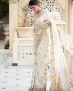 Thumbnail for Malishka Cotton Silk Jacquard Rich Pallu Saree With Blouse Piece - White - Distacart