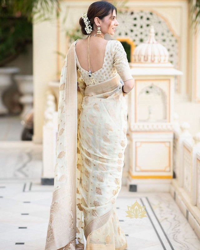 Malishka Cotton Silk Jacquard Rich Pallu Saree With Blouse Piece - White - Distacart