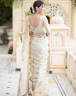 Thumbnail for Malishka Cotton Silk Jacquard Rich Pallu Saree With Blouse Piece - White - Distacart