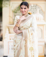 Thumbnail for Malishka Cotton Silk Jacquard Rich Pallu Saree With Blouse Piece - White - Distacart