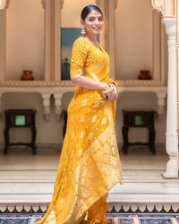 Thumbnail for Malishka Cotton Silk Jacquard Rich Pallu Saree With Blouse Piece - Yellow - Distacart