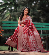 Thumbnail for Malishka lichi Silk Jacquard Saree With Blouse Piece - Red - Distacart