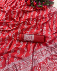 Thumbnail for Malishka lichi Silk Jacquard Saree With Blouse Piece - Red - Distacart