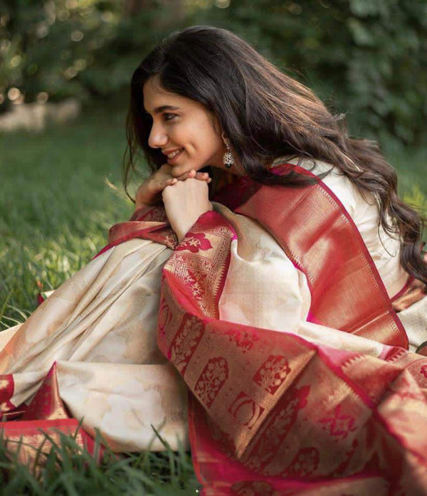 Malishka lichi Silk Jacquard Rich Pallu Saree With Blouse Piece - Red - Distacart