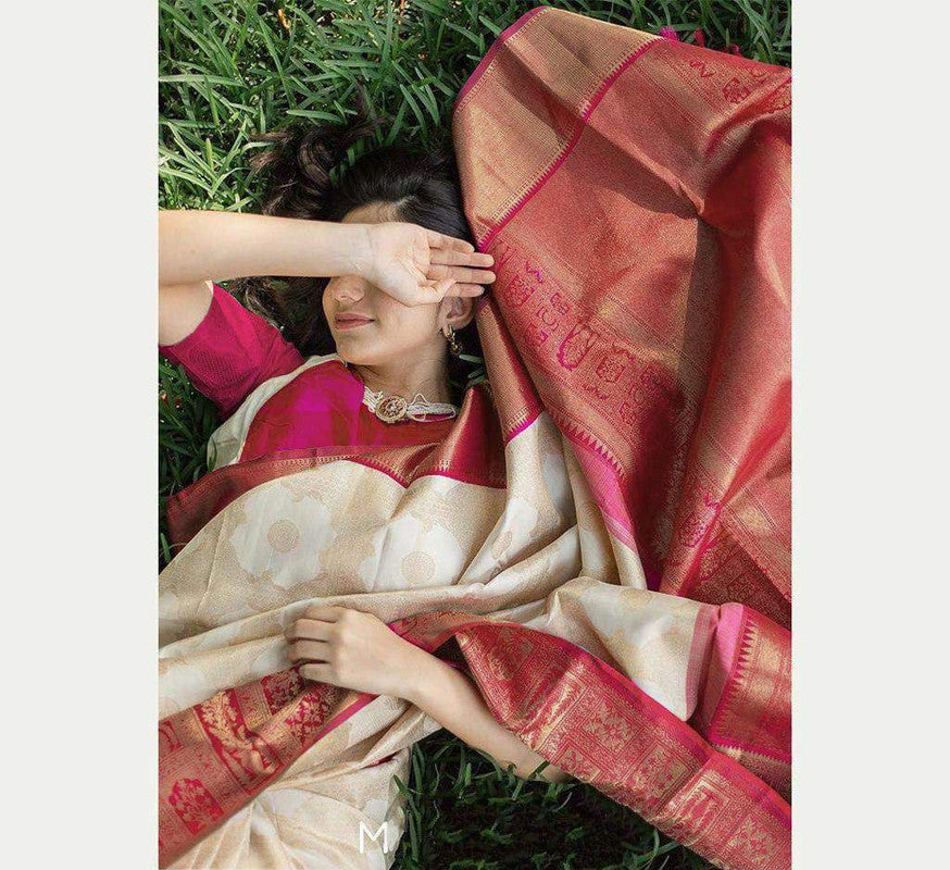 Malishka lichi Silk Jacquard Rich Pallu Saree With Blouse Piece - Red - Distacart