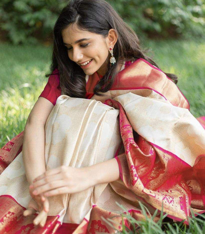 Malishka lichi Silk Jacquard Rich Pallu Saree With Blouse Piece - Red - Distacart