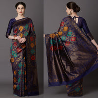 Thumbnail for Malishka Silk Jacquard Rich Pallu Saree With Blouse Piece - Navy Blue - Distacart