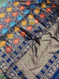 Thumbnail for Malishka Silk Jacquard Rich Pallu Saree With Blouse Piece - Navy Blue - Distacart