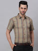 Jainish Men's Brown Half Sleeve Checked Formal Shirt - Distacart