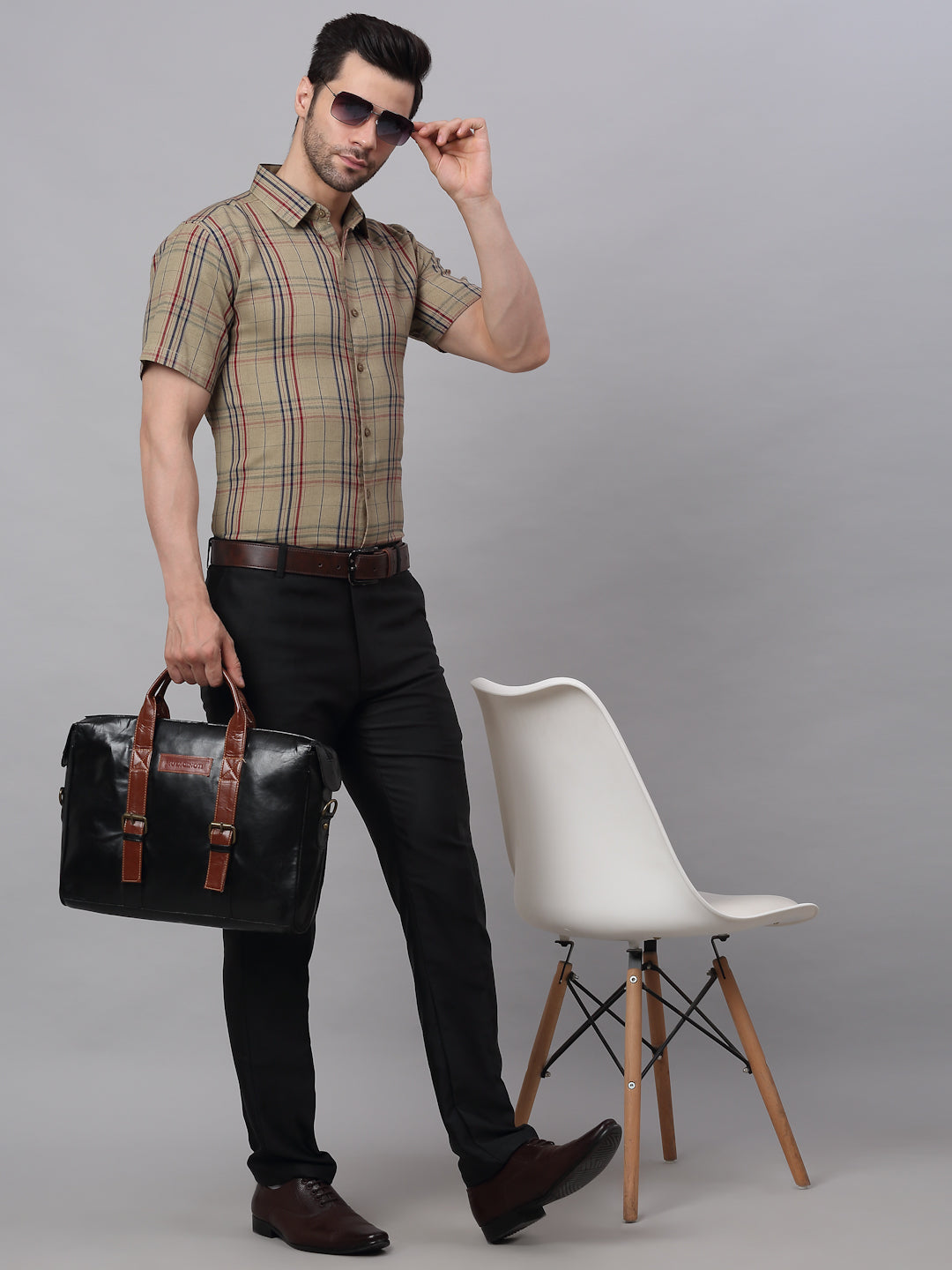 Jainish Men's Brown Half Sleeve Checked Formal Shirt - Distacart