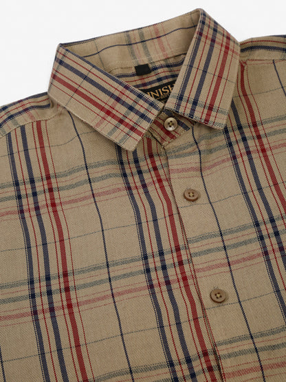 Jainish Men's Brown Half Sleeve Checked Formal Shirt - Distacart