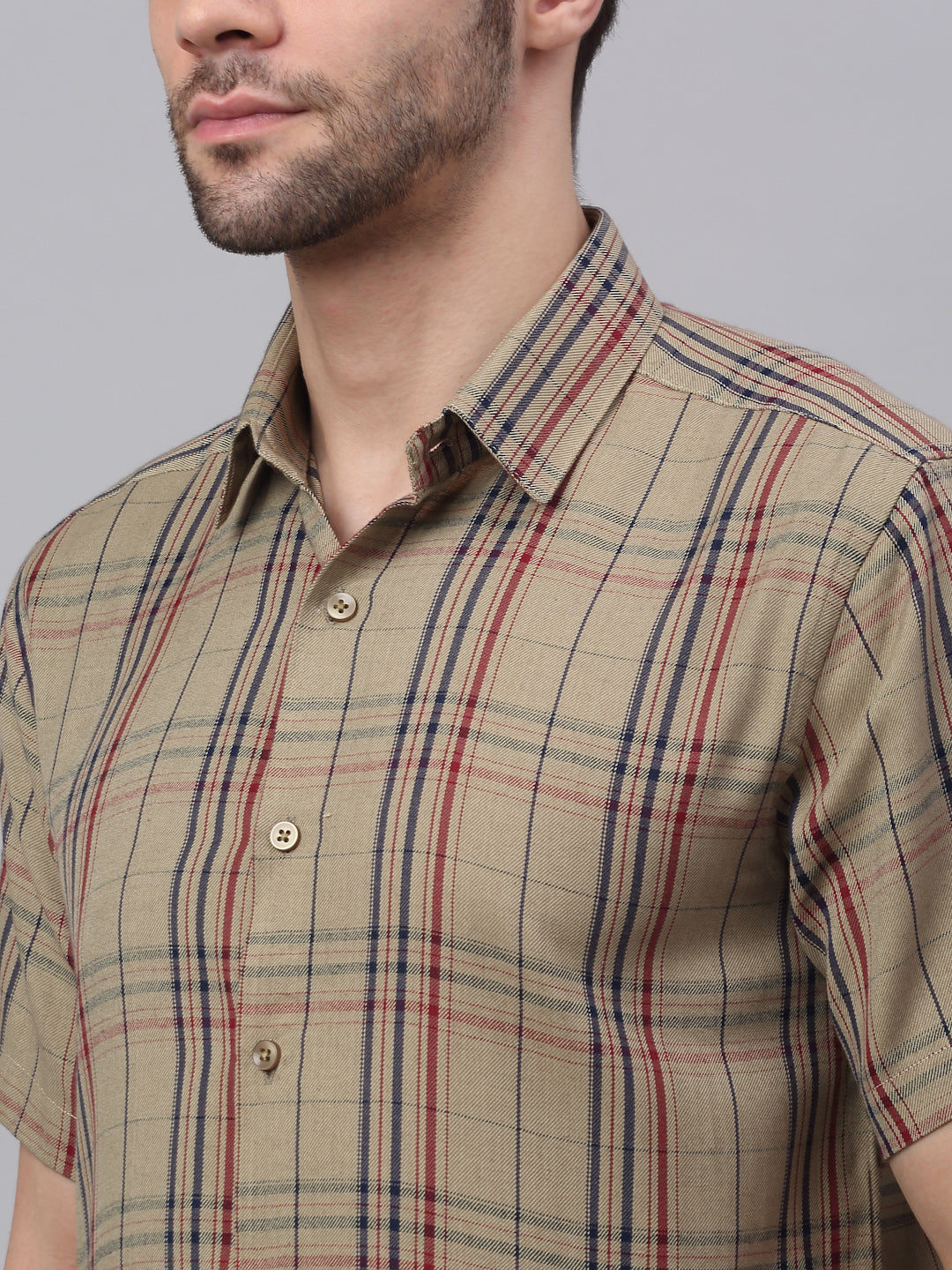Jainish Men's Brown Half Sleeve Checked Formal Shirt - Distacart