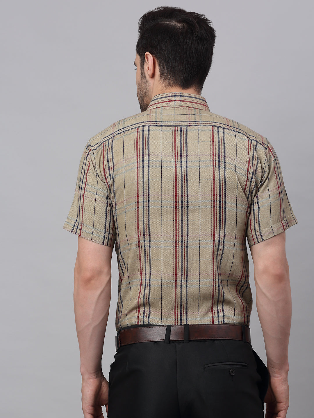 Jainish Men's Brown Half Sleeve Checked Formal Shirt - Distacart