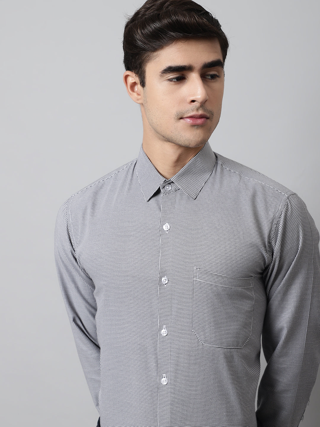 Jainish Men's Grey Checks Pure Cotton Formal Shirt - Distacart