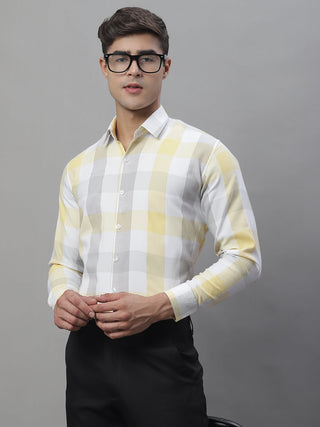 Jainish Men's Pure Cotton Checked Formal Shirts - Yellow - Distacart