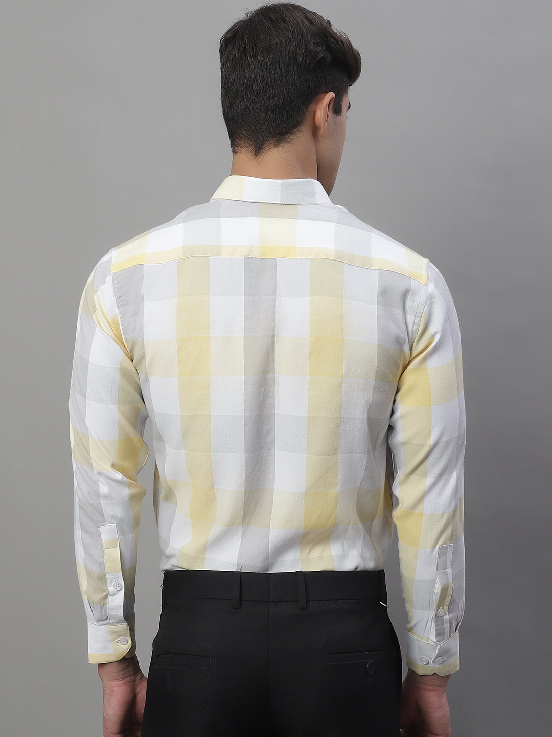 Jainish Men's Pure Cotton Checked Formal Shirts - Yellow - Distacart