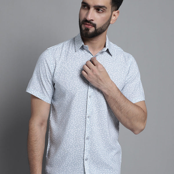 Jainish Men's Printed Casual Shirt - Light-Grey - Distacart