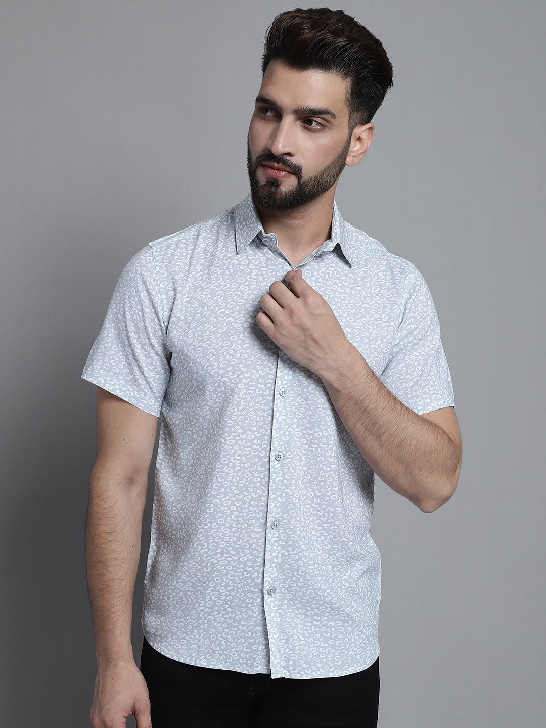 Jainish Men's Printed Casual Shirt - Light-Grey - Distacart