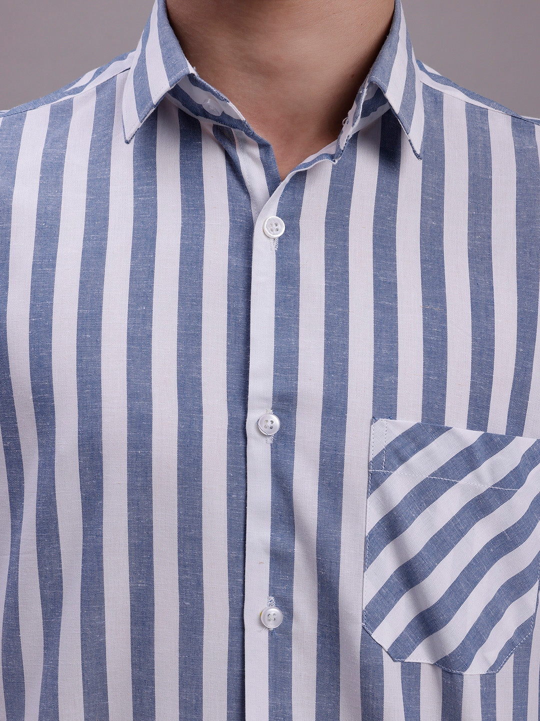Jainish Men's Blue Vertical Striped Half Sleeve Casual Shirt - Distacart