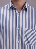 Thumbnail for Jainish Men's Blue Vertical Striped Half Sleeve Casual Shirt - Distacart