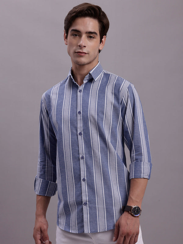 Jainish Men's Striped Casual Shirt - Blue - Distacart