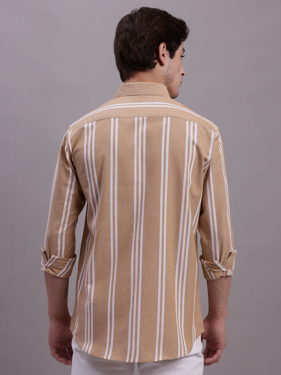 Jainish Men's Striped Casual Shirt - Brown - Distacart