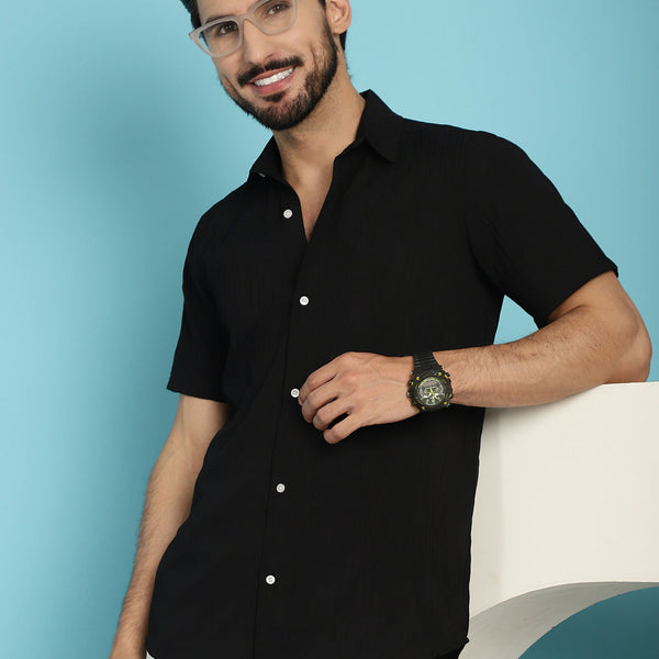 Indian Needle Men's Striped Casual Shirt - Black - Distacart