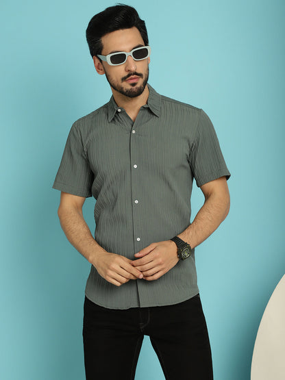 Indian Needle Men's Striped Casual Shirt - Grey - Distacart