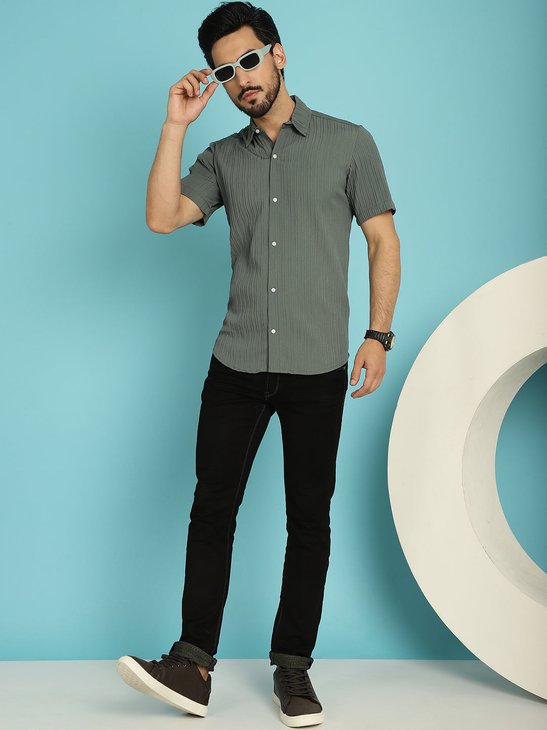 Indian Needle Men's Striped Casual Shirt - Grey - Distacart