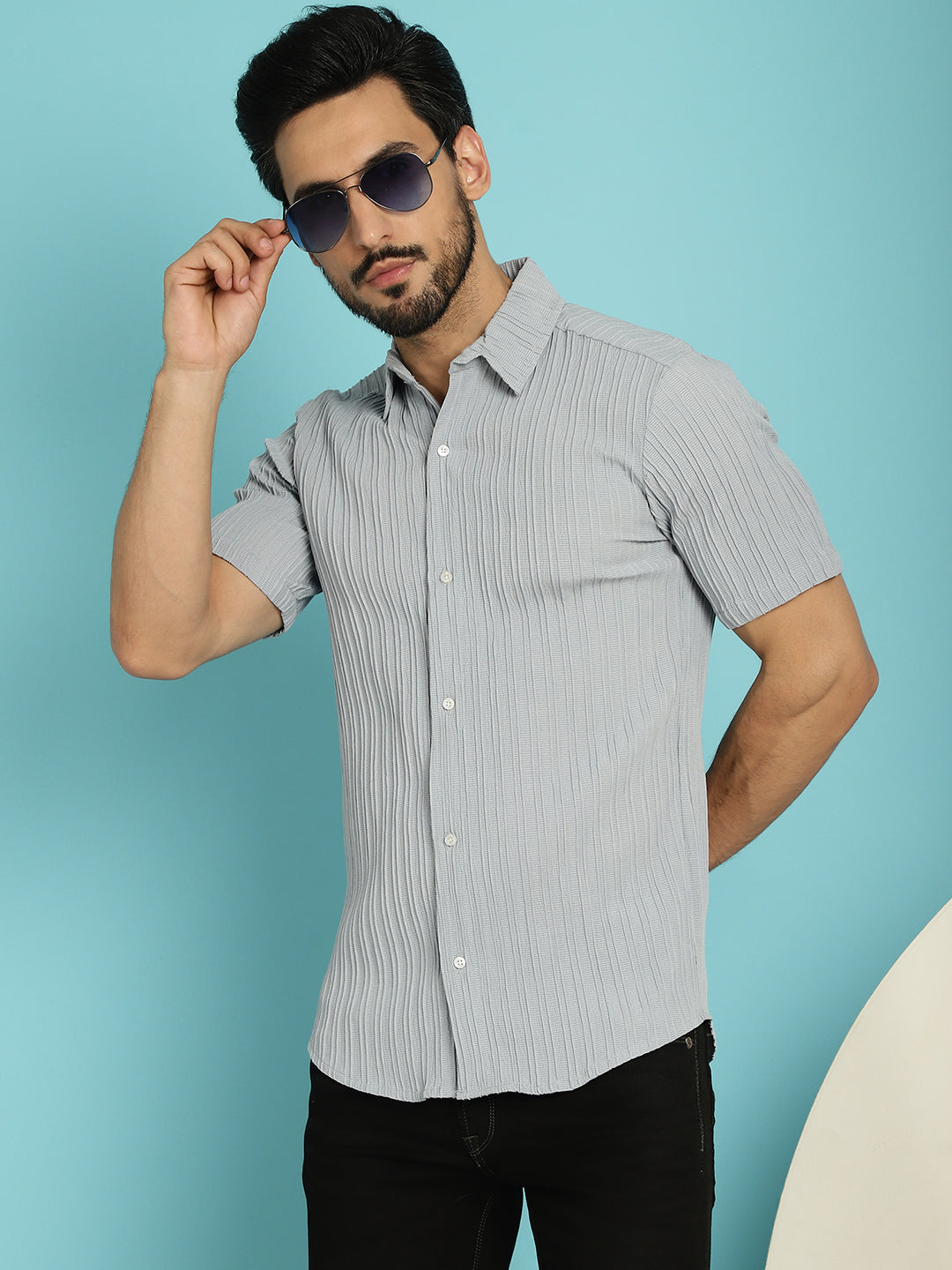 Indian Needle Men's Striped Casual Shirt - Light-Grey - Distacart
