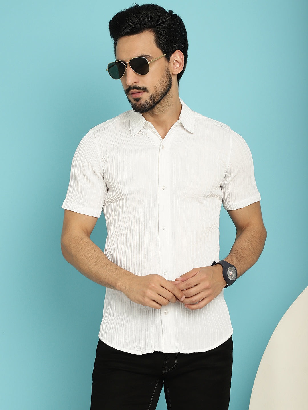 Indian Needle Men's Striped Casual Shirt - White - Distacart