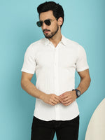 Thumbnail for Indian Needle Men's Striped Casual Shirt - White - Distacart