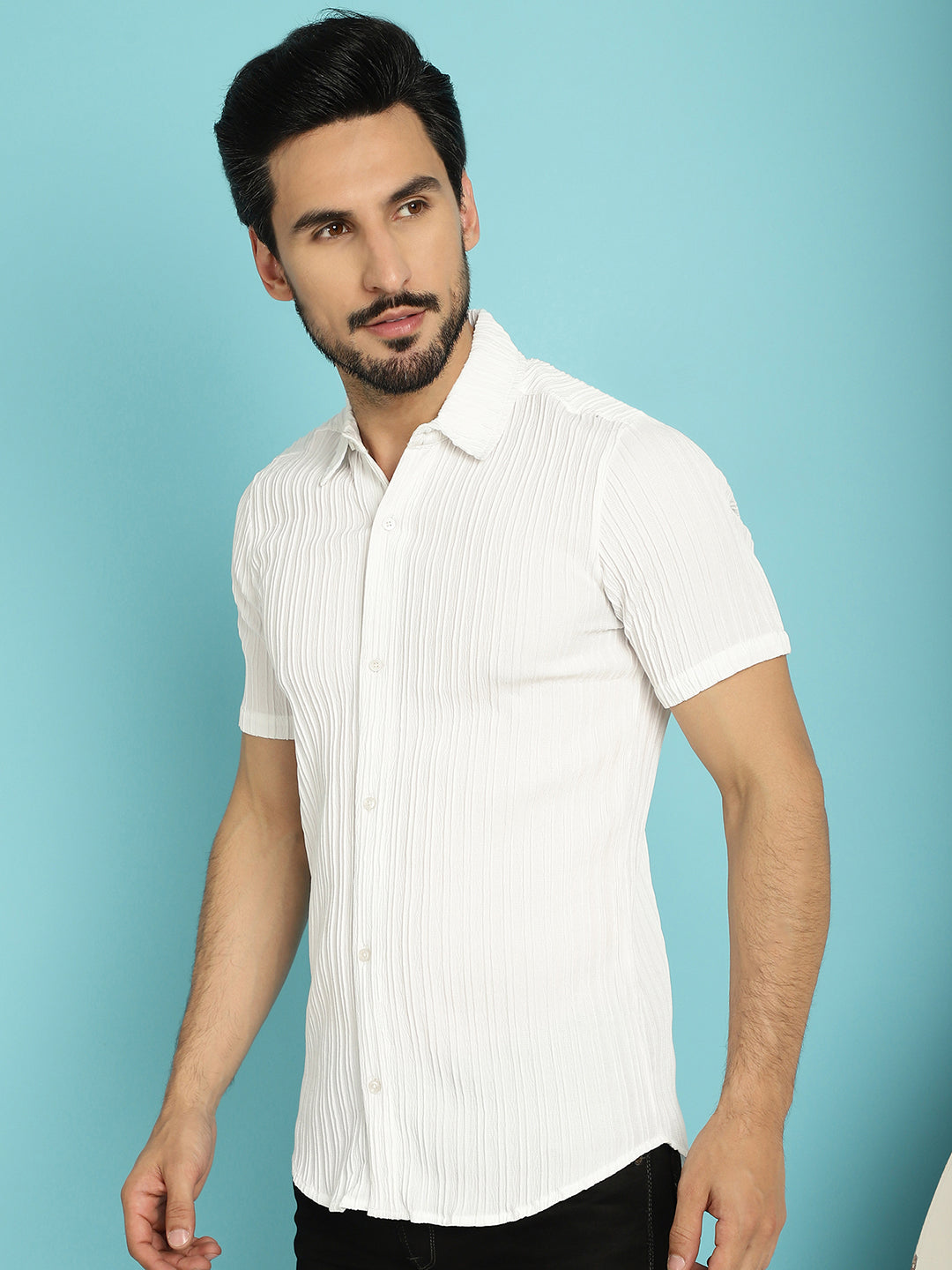 Indian Needle Men's Striped Casual Shirt - White - Distacart