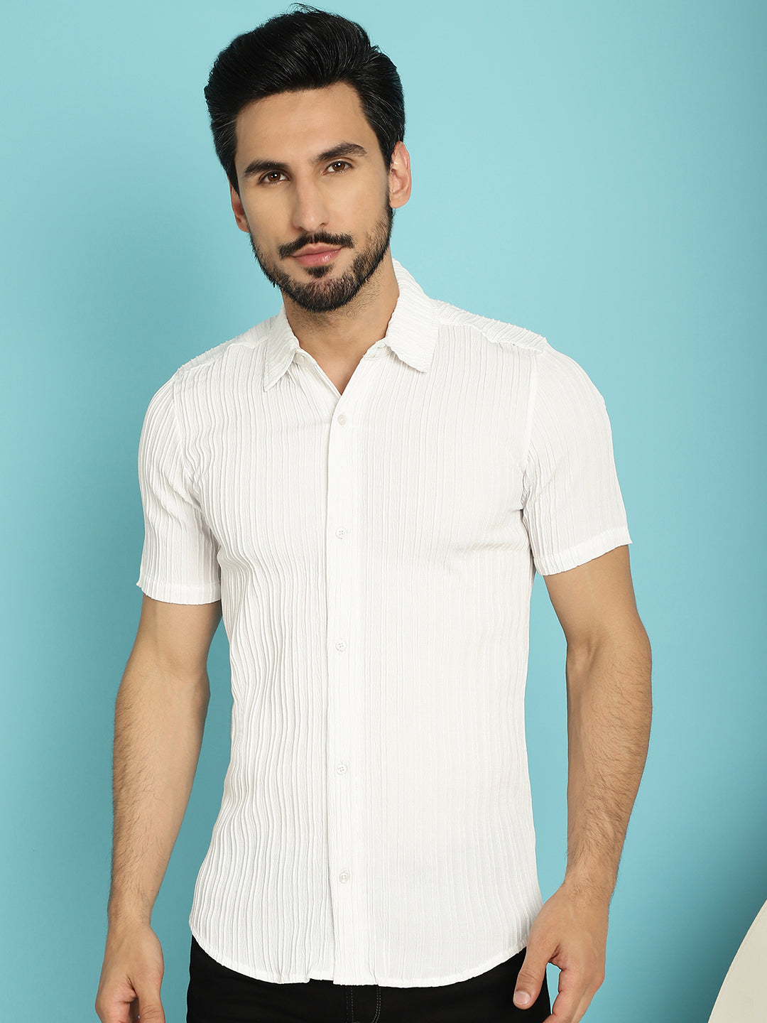 Indian Needle Men's Striped Casual Shirt - White - Distacart