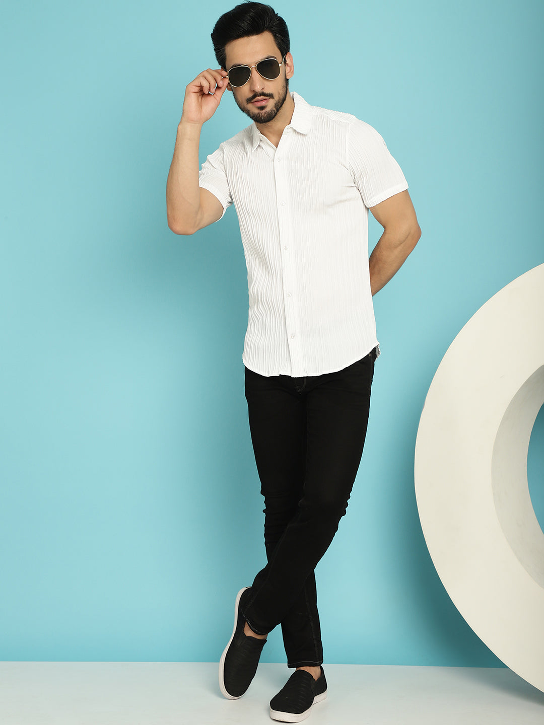 Indian Needle Men's Striped Casual Shirt - White - Distacart