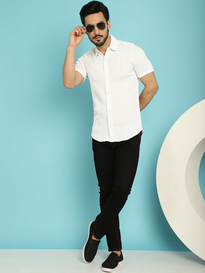 Indian Needle Men's Striped Casual Shirt - White - Distacart