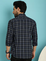 Thumbnail for Indian Needle Men's Checked Casual Shirt - Navy Blue - Distacart