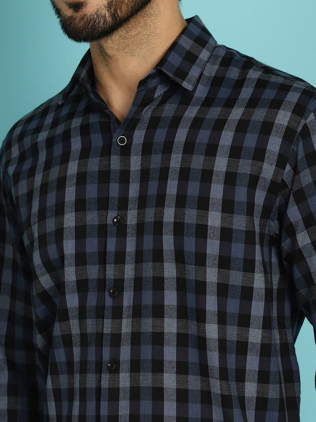 Indian Needle Men's Checked Casual Shirt - Navy Blue - Distacart