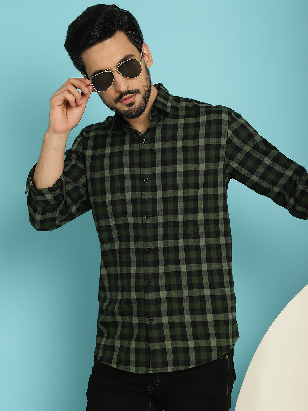 Indian Needle Men's Checked Casual Shirt - Olive - Distacart