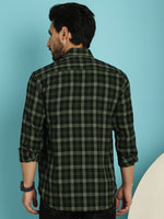 Thumbnail for Indian Needle Men's Checked Casual Shirt - Olive - Distacart