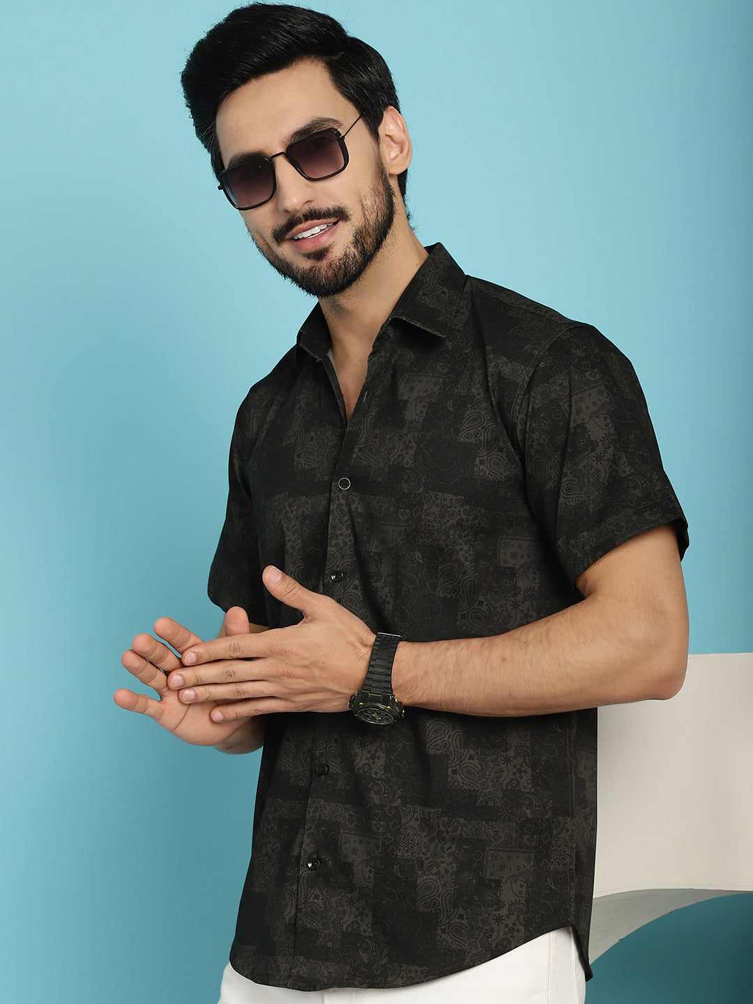 Indian Needle Men's Printed Casual Shirt - Black - Distacart