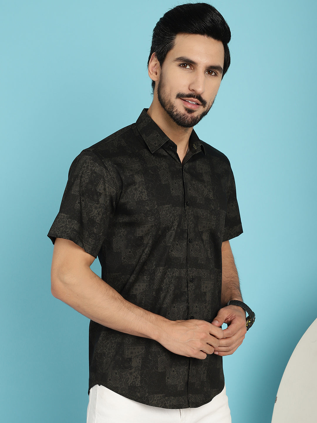 Indian Needle Men's Printed Casual Shirt - Black - Distacart