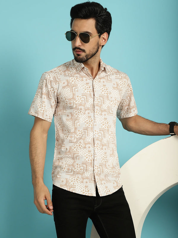 Indian Needle Men's Printed Casual Shirt - Peach - Distacart