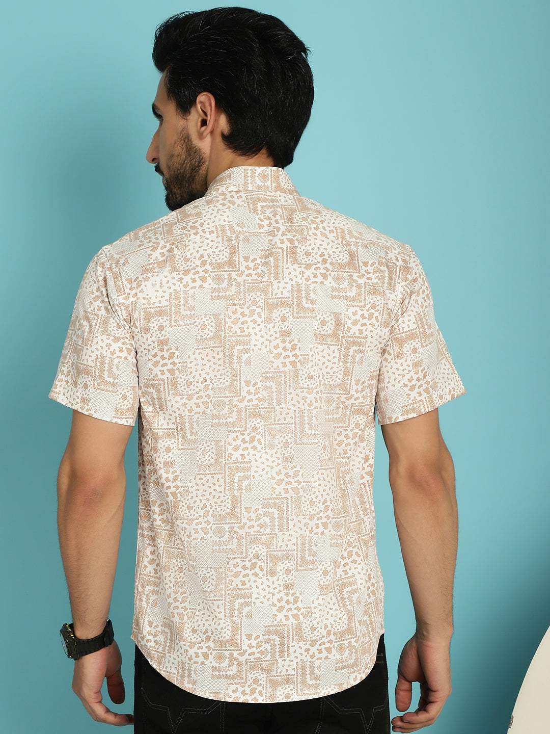 Indian Needle Men's Printed Casual Shirt - Peach - Distacart